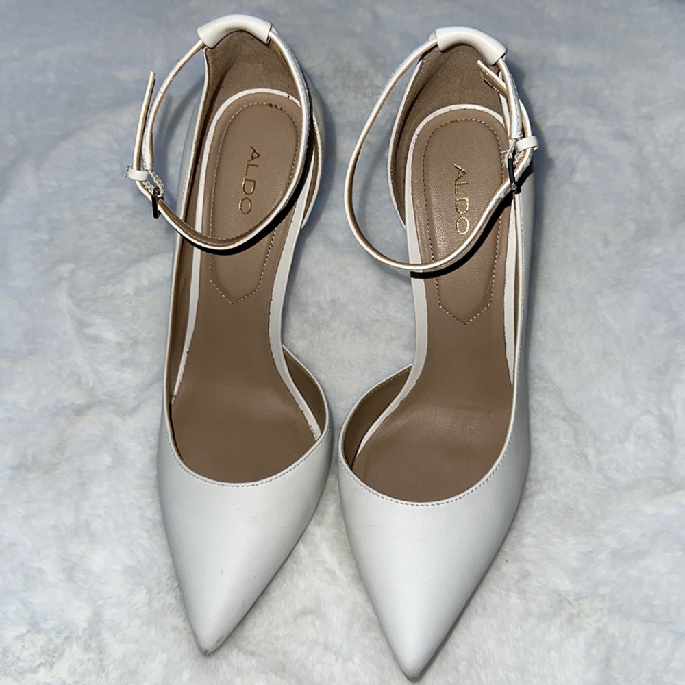 Aldo white ankle strap heels